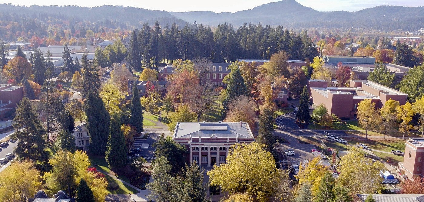 Fall aerial shot of UO